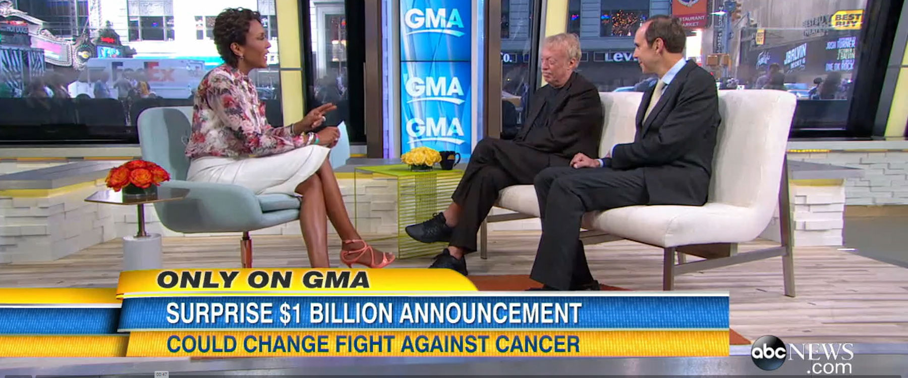 Phil Knight and Brian Druker, M.D., on Good Morning America with Robin Roberts