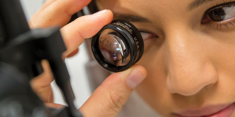 A woman getting an eye exam
