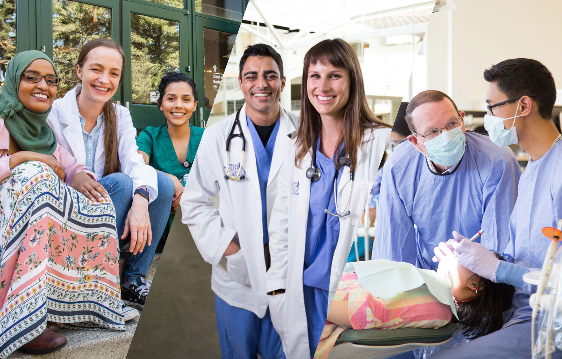 A composite photo of students from the OHSU School of Nursing, School of Medicine and School of Dentistry