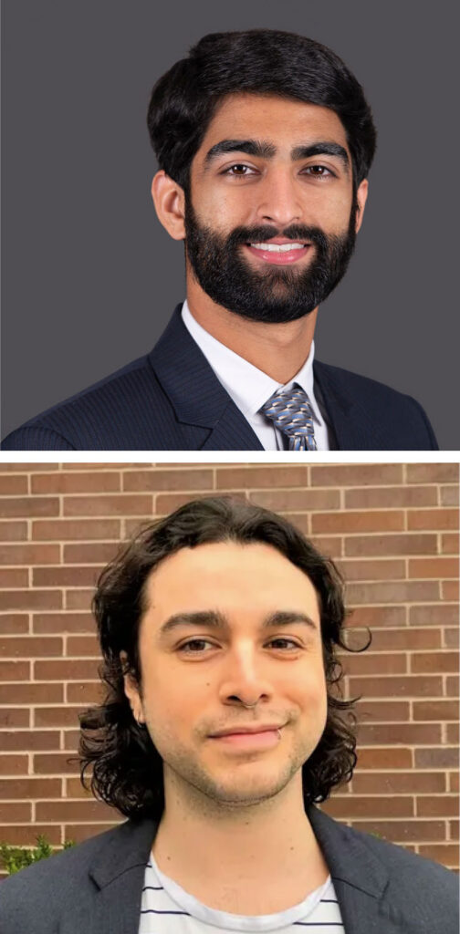 Two headshots of medical students stacked on top of one another; two young men in blazers smiling