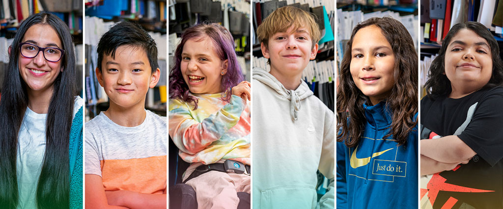 Composite image of the six patient-designers for Doernbecher Freestyle XVIII