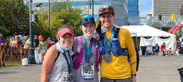 Michelle Bloemers, Jonathan Bloemers and Rachel Meek at the Portland Marathon. 