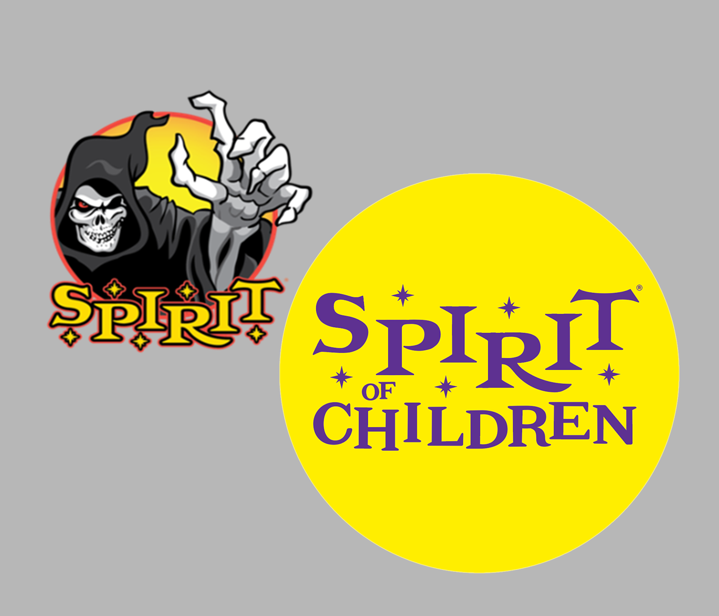 Illustration of a skeleton in a black hooded cloak reaching with its left hand over the words "spirit" and a yellow circle with the words "spirit of children"