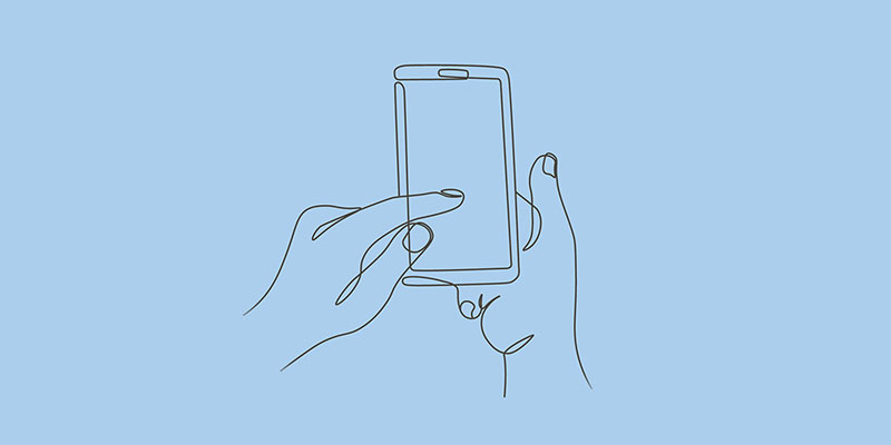 drawing of two hands using a smartphone