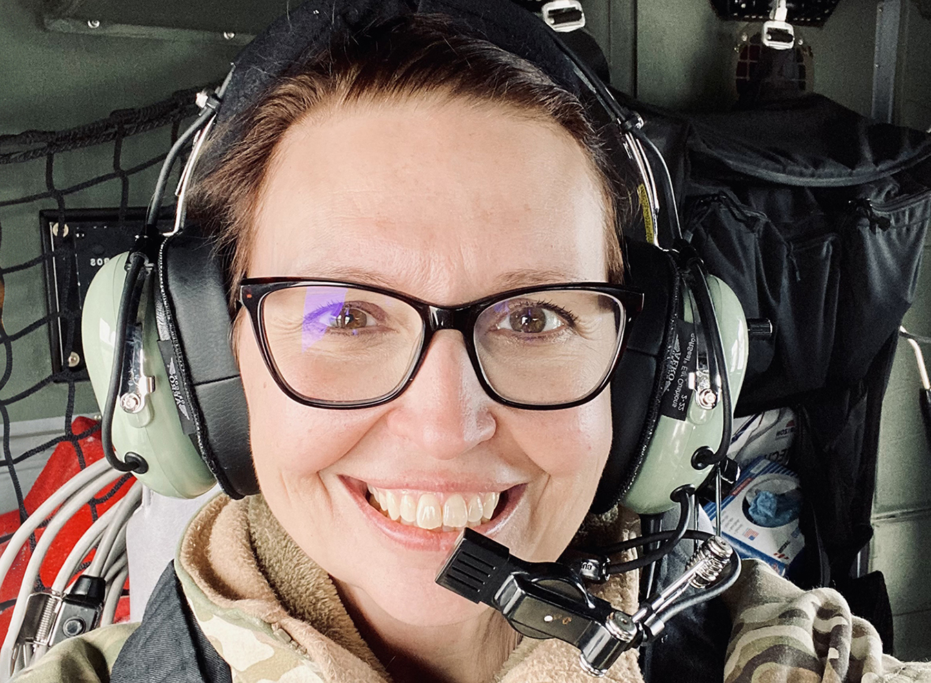 Sarah Wickenhagen in the cockpit of an aircraft.