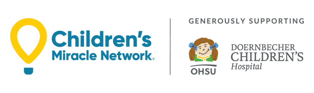 Logo lockup of Children's Miracle Network and Doernbecher Children's Hospital