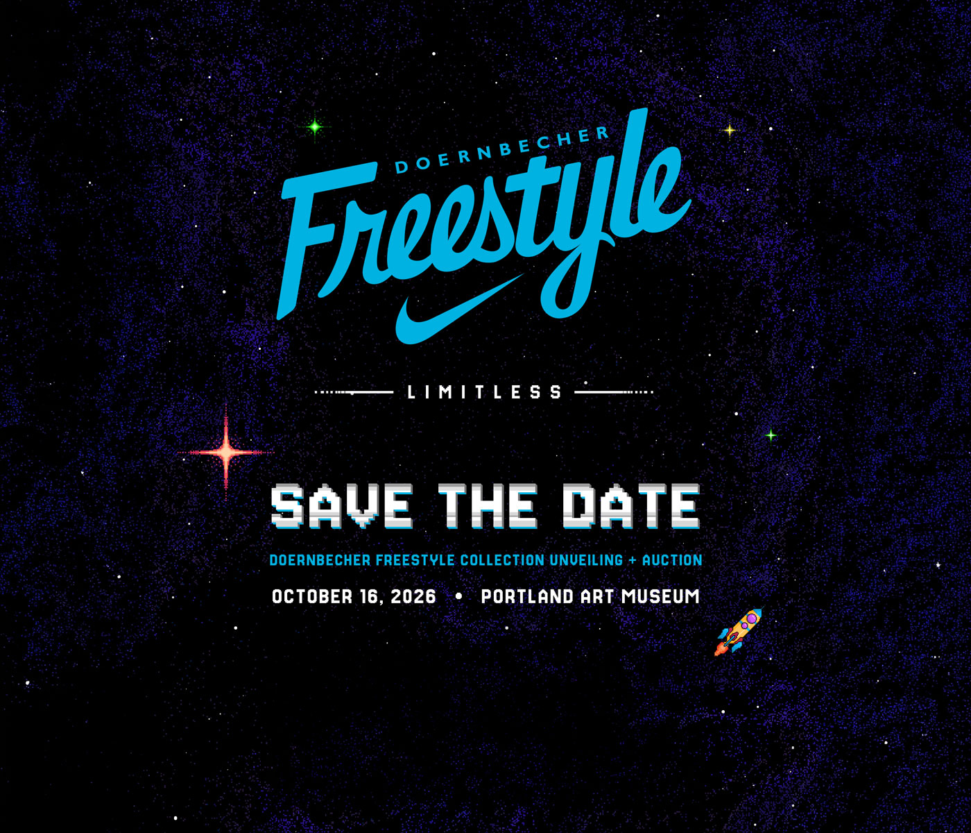 Doernbecher Freestyle logo on a retro space gaming background
